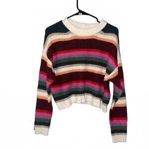 American Eagle Striped Sweater Womens M Colorful Y2K Cozy Soft Knit Fall Retro